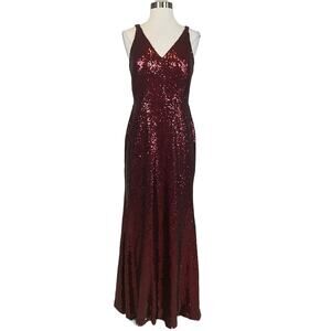 Nightway Women's Formal Dress Size 4 Red Sequined Sleeveless Long Evening Gown